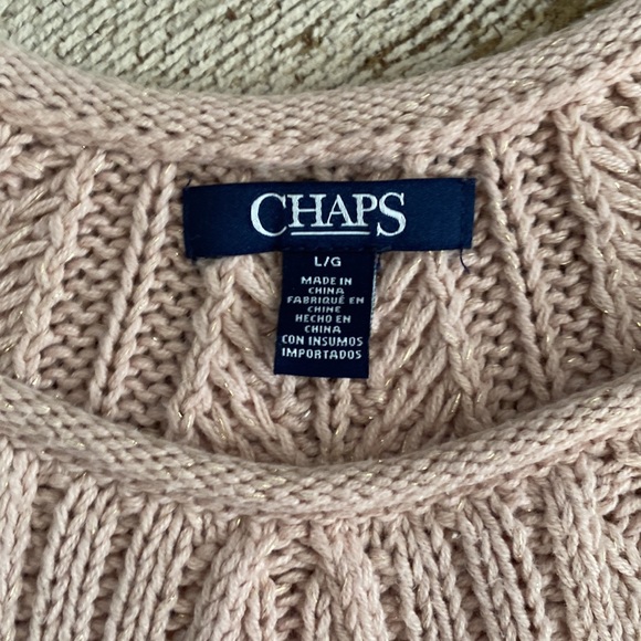 Chaps Sweater Blush Pink with Sparingly Thin Gold Threading Size Large - Picture 2 of 5